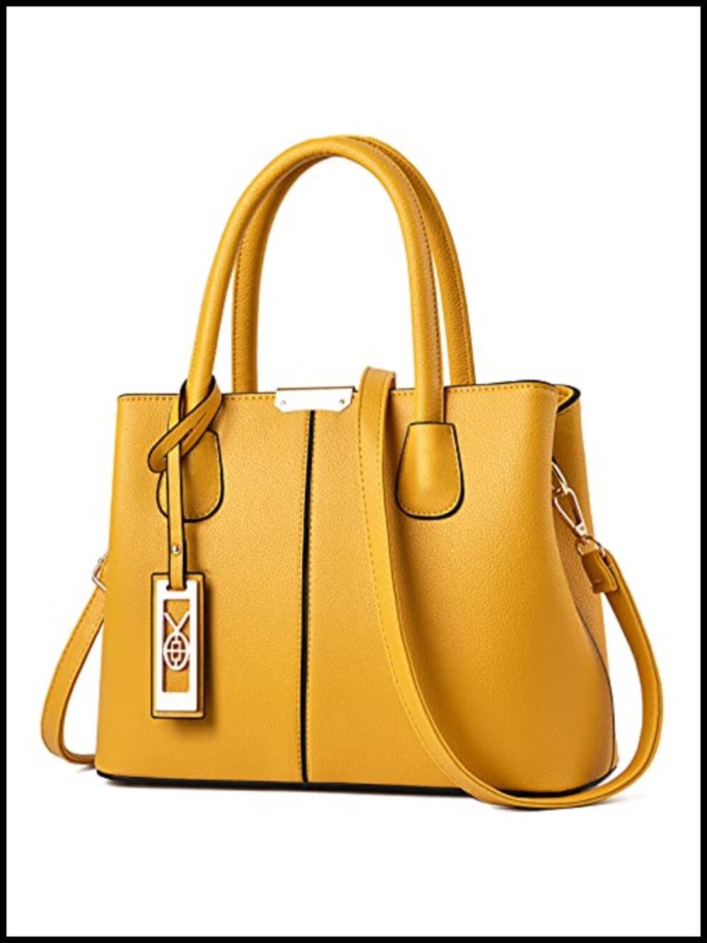 Synthetic Leather Satchel Crossbody Tote Shoulder Bag with Gold Tone Hardware